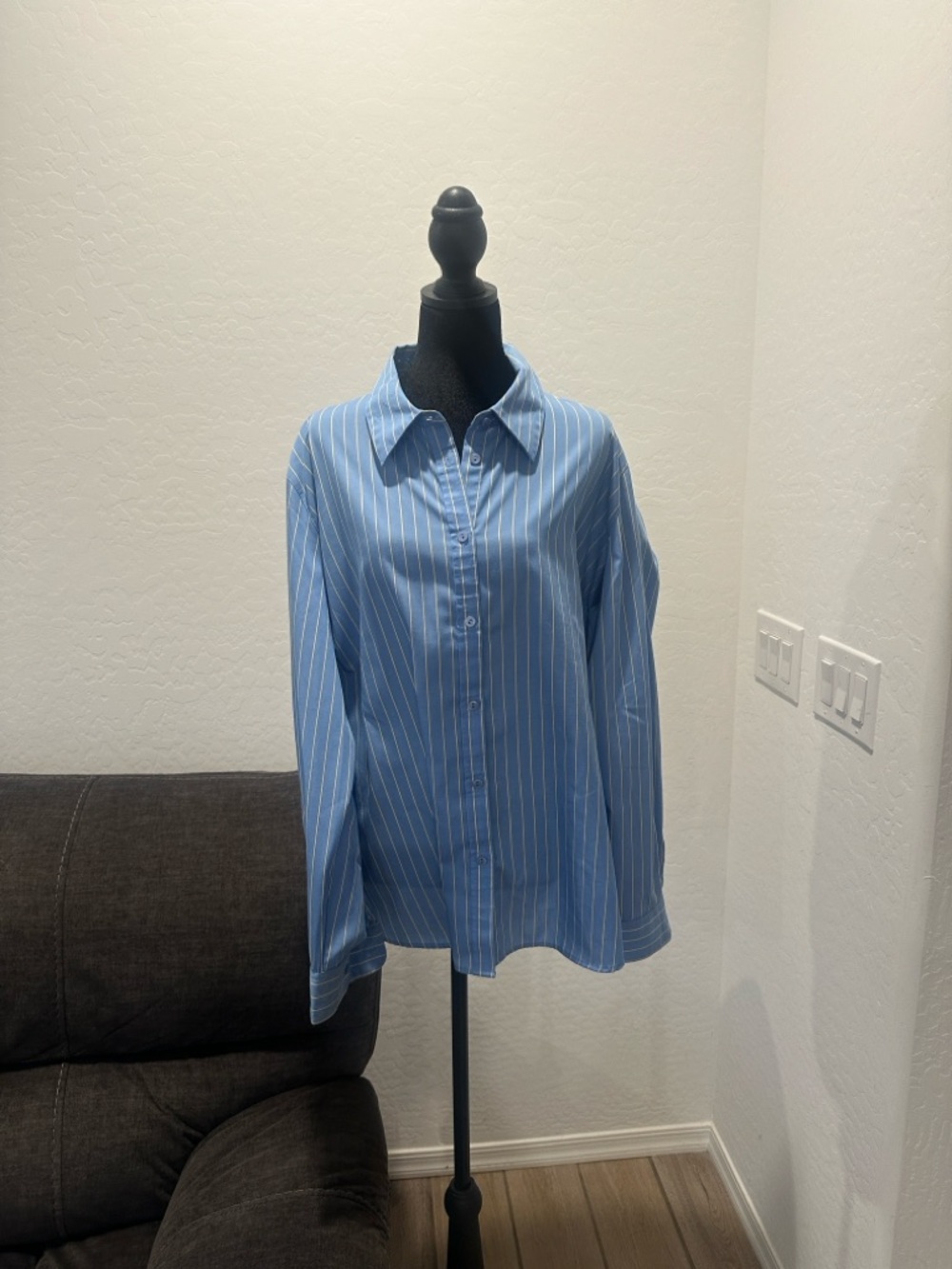 Light Blue Vertical Stripe Button-Up Shirt